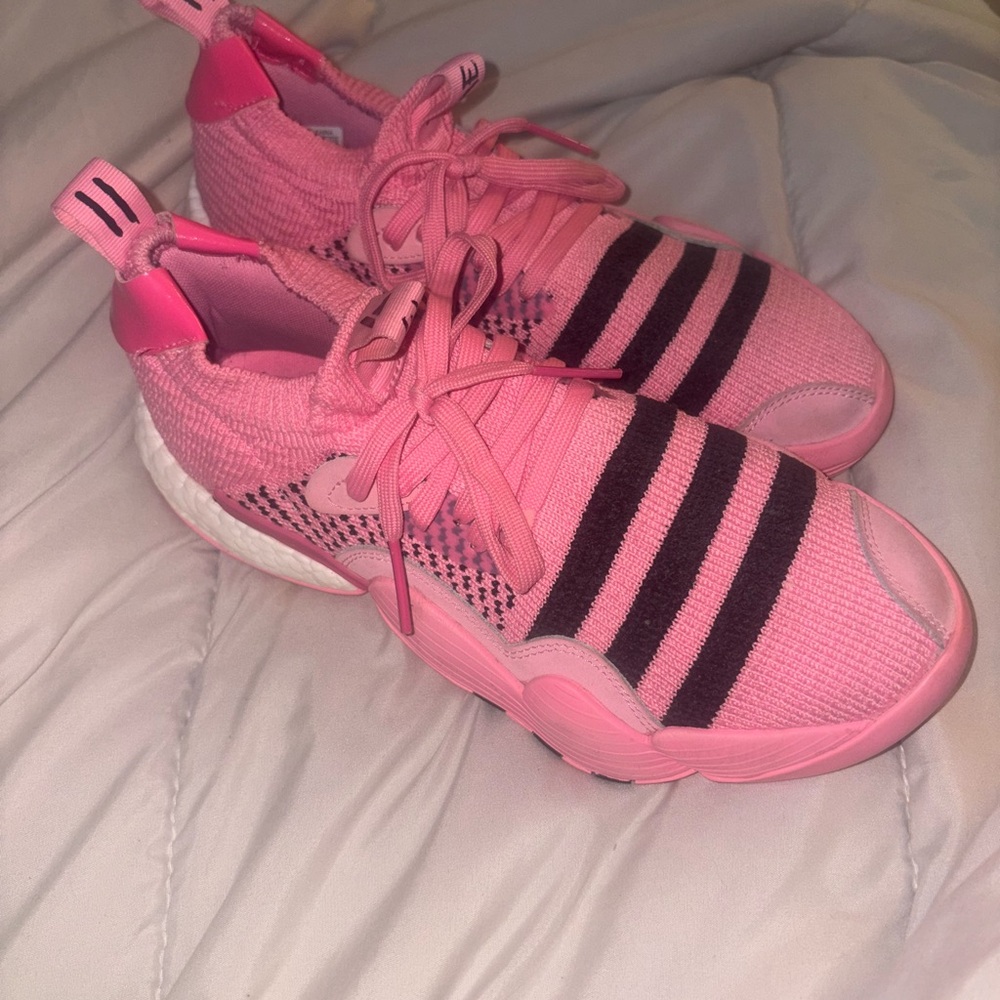 Adidas Pink Sneakers with Dark Stripes